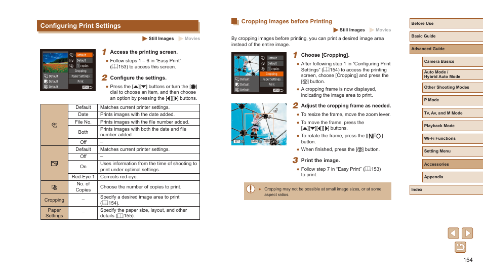 Configuring print settings, Cropping images before printing | Canon PowerShot SX720 HS User Manual | Page 154 / 185