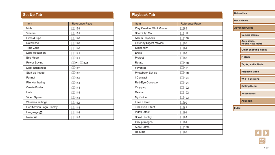 Set up tab playback tab, Playback tab, Set up tab | Canon PowerShot SX720 HS User Manual | Page 175 / 185