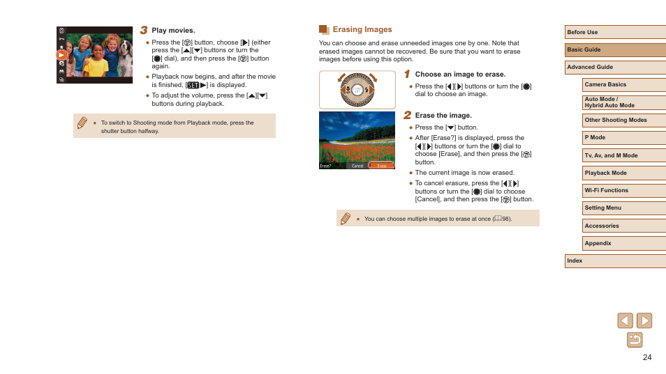 Erasing images | Canon PowerShot SX720 HS User Manual | Page 24 / 185