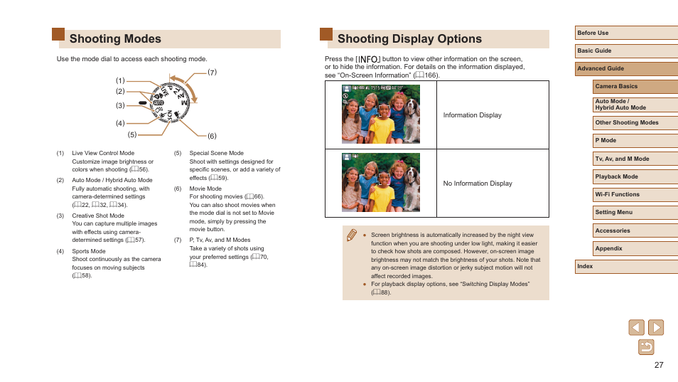 Shooting modes shooting display options, Shooting display options, Shooting modes | Canon PowerShot SX720 HS User Manual | Page 27 / 185
