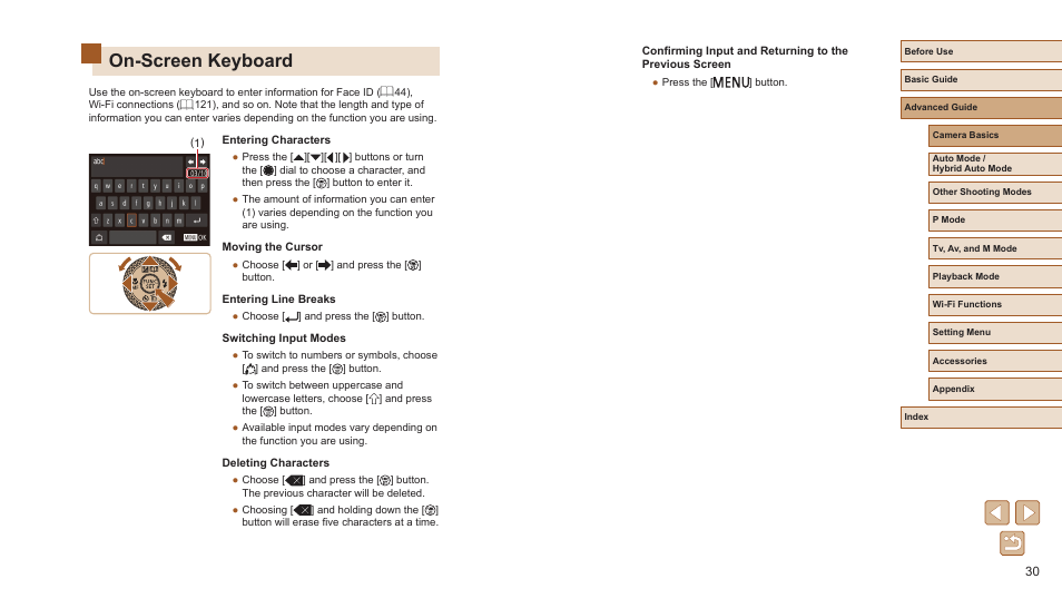 On-screen keyboard | Canon PowerShot SX720 HS User Manual | Page 30 / 185