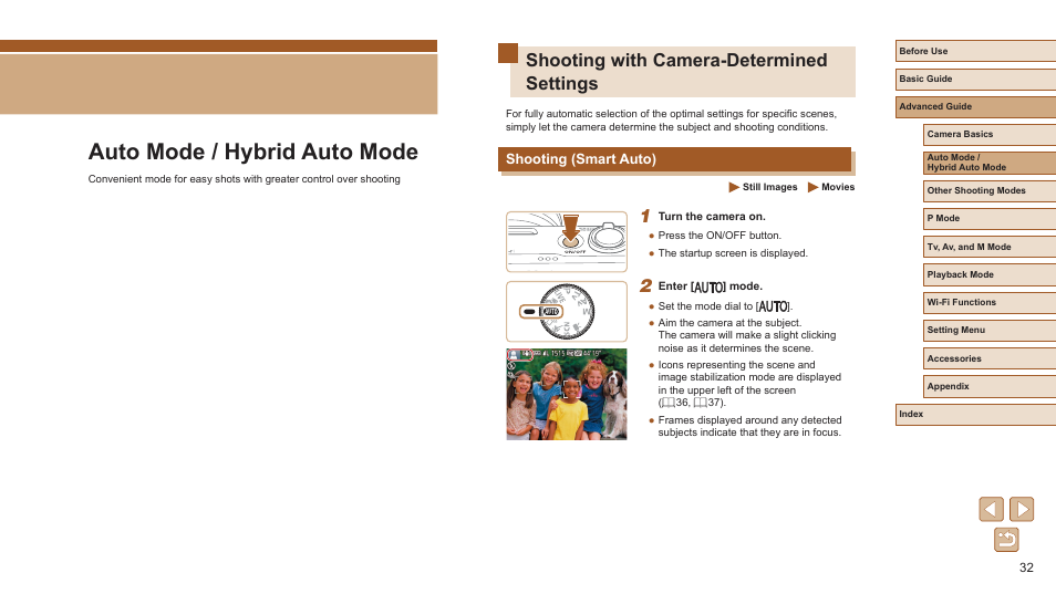Auto mode / hybrid auto mode, Shooting with camera-determined settings, Shooting (smart auto) | Canon PowerShot SX720 HS User Manual | Page 32 / 185