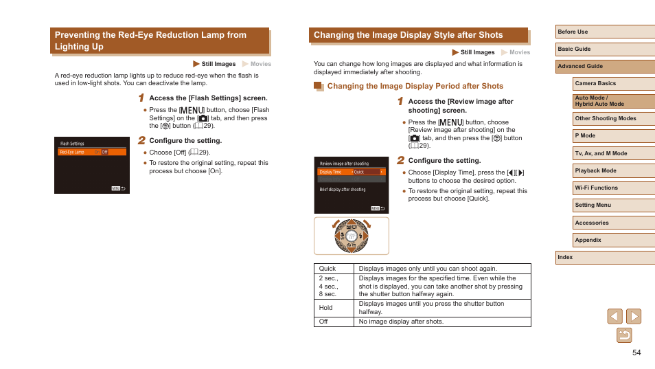 Changing the image display period after shots, Changing the image display style after shots | Canon PowerShot SX720 HS User Manual | Page 54 / 185