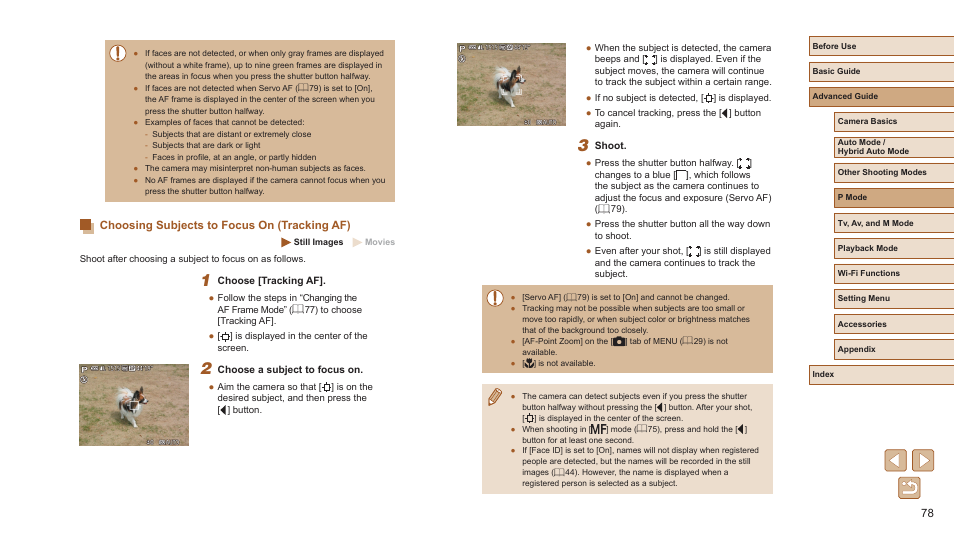 Choosing subjects to focus on (tracking af) | Canon PowerShot SX720 HS User Manual | Page 78 / 185