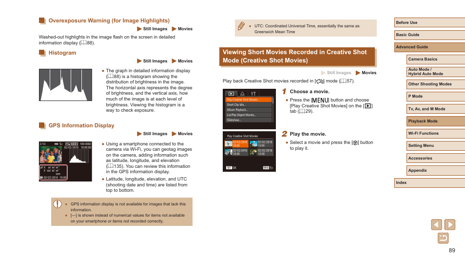 Gps information display, Mode (= 89) | Canon PowerShot SX720 HS User Manual | Page 89 / 185