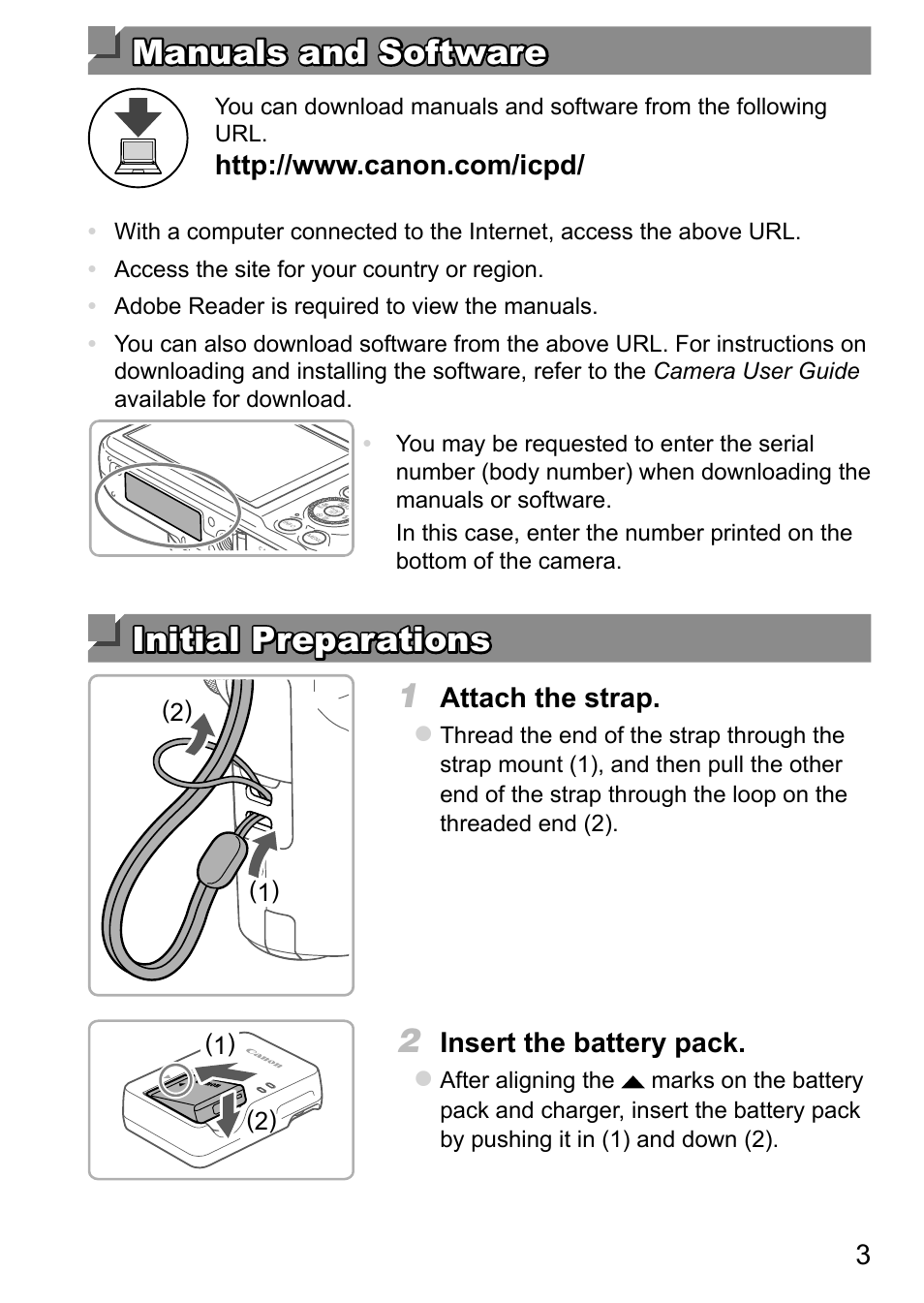 Manuals and software, Initial preparations | Canon PowerShot SX720 HS User Manual | Page 3 / 11