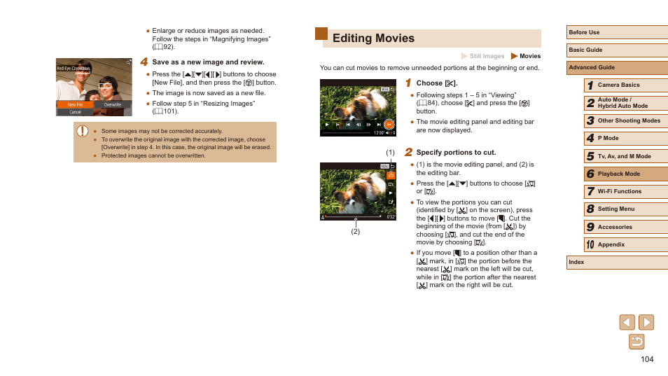 Editing movies | Canon PowerShot SX540 HS User Manual | Page 104 / 186