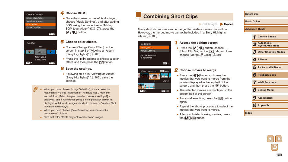 Combining short clips | Canon PowerShot SX540 HS User Manual | Page 109 / 186