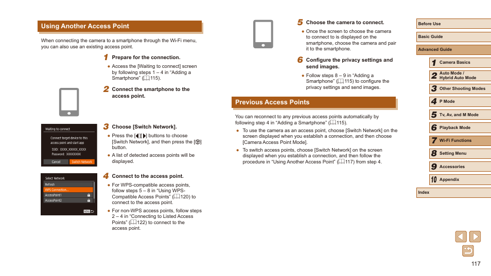 Using another access point previous access points | Canon PowerShot SX540 HS User Manual | Page 117 / 186