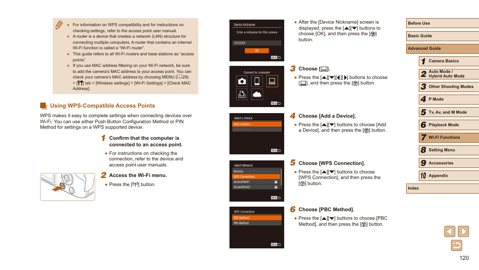 Using wps-compatible access points, Follow steps 5 – 8 in “using wps, Compatible access points” (= 120) to | Canon PowerShot SX540 HS User Manual | Page 120 / 186