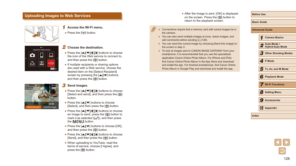 Uploading images to web services | Canon PowerShot SX540 HS User Manual | Page 126 / 186