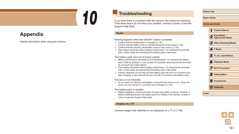 10 appendix, Troubleshooting, Appendix | Canon PowerShot SX540 HS User Manual | Page 161 / 186