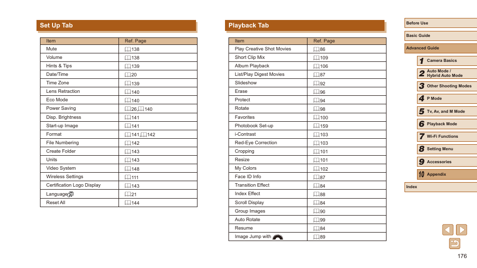 Set up tab playback tab, Playback tab, Set up tab | Canon PowerShot SX540 HS User Manual | Page 176 / 186