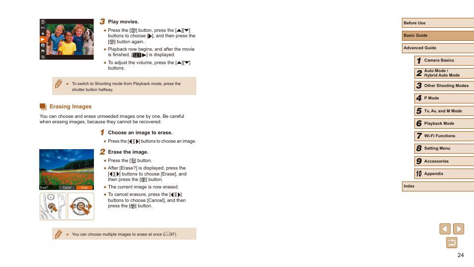 Erasing images | Canon PowerShot SX540 HS User Manual | Page 24 / 186