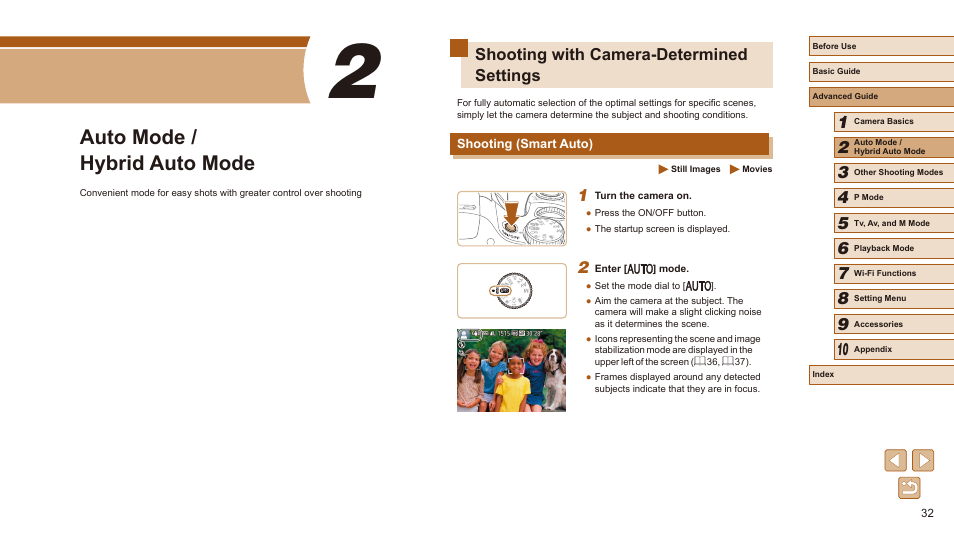 2 auto mode /hybrid auto mode, Shooting with camera-determined settings, Shooting (smart auto) | Auto mode / hybrid auto mode | Canon PowerShot SX540 HS User Manual | Page 32 / 186