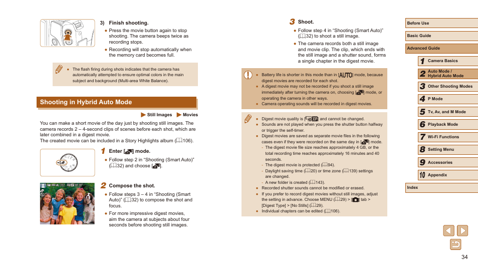Shooting in hybrid auto mode | Canon PowerShot SX540 HS User Manual | Page 34 / 186