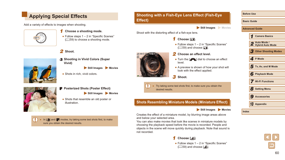 Applying special effects | Canon PowerShot SX540 HS User Manual | Page 60 / 186