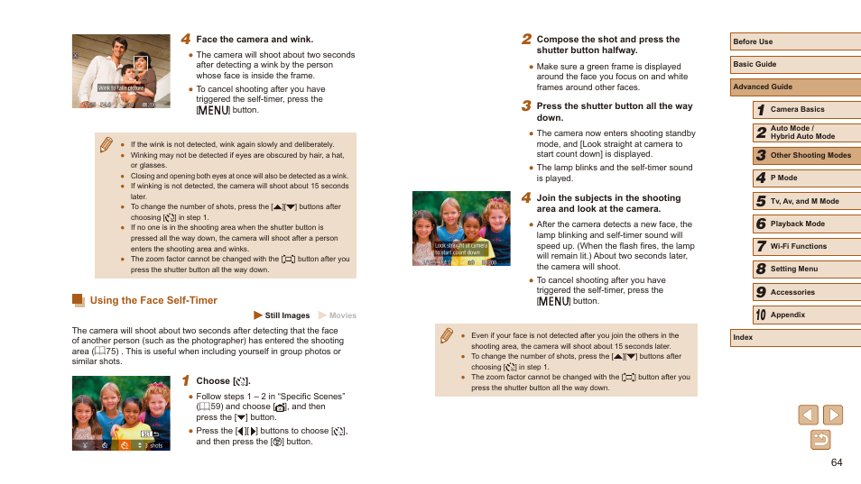 Using the face self-timer | Canon PowerShot SX540 HS User Manual | Page 64 / 186