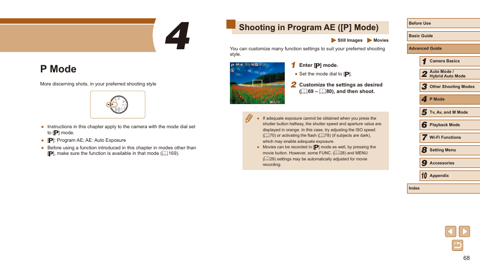 4 p mode, Shooting in program ae ([p] mode), P mode | Canon PowerShot SX540 HS User Manual | Page 68 / 186