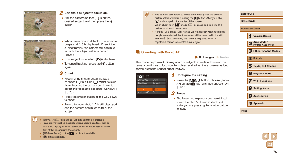 Shooting with servo af, Af (= 76) is set to [on | Canon PowerShot SX540 HS User Manual | Page 76 / 186