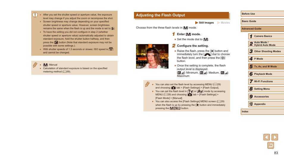 Adjusting the flash output | Canon PowerShot SX540 HS User Manual | Page 83 / 186