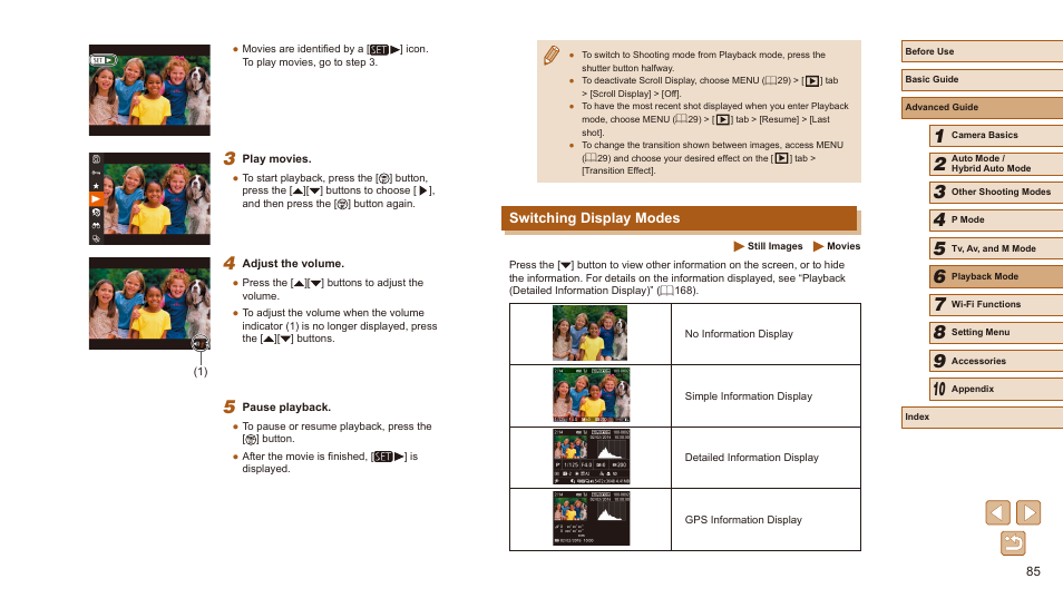 Switching display modes | Canon PowerShot SX540 HS User Manual | Page 85 / 186