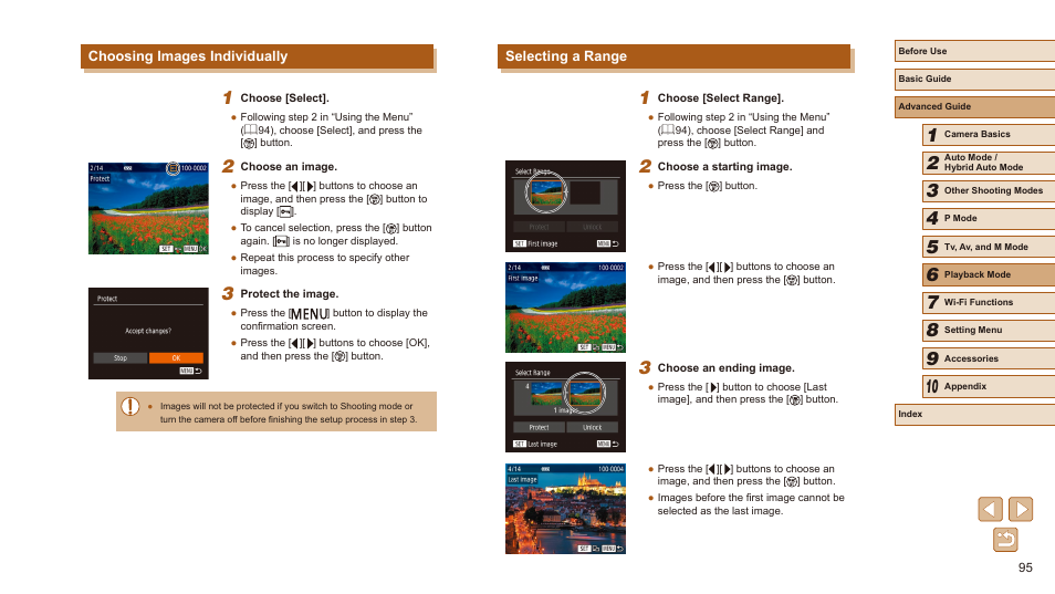 Choosing images individually selecting a range | Canon PowerShot SX540 HS User Manual | Page 95 / 186