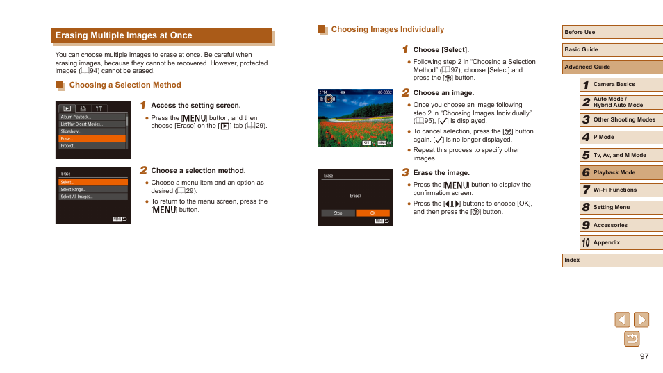 Erasing multiple images at once | Canon PowerShot SX540 HS User Manual | Page 97 / 186