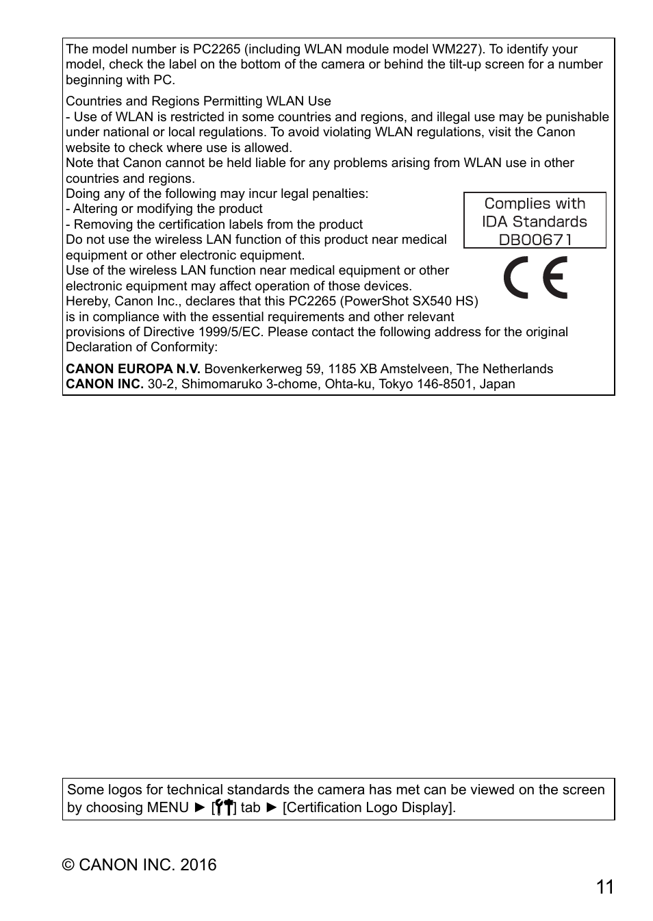 Canon PowerShot SX540 HS User Manual | Page 11 / 11