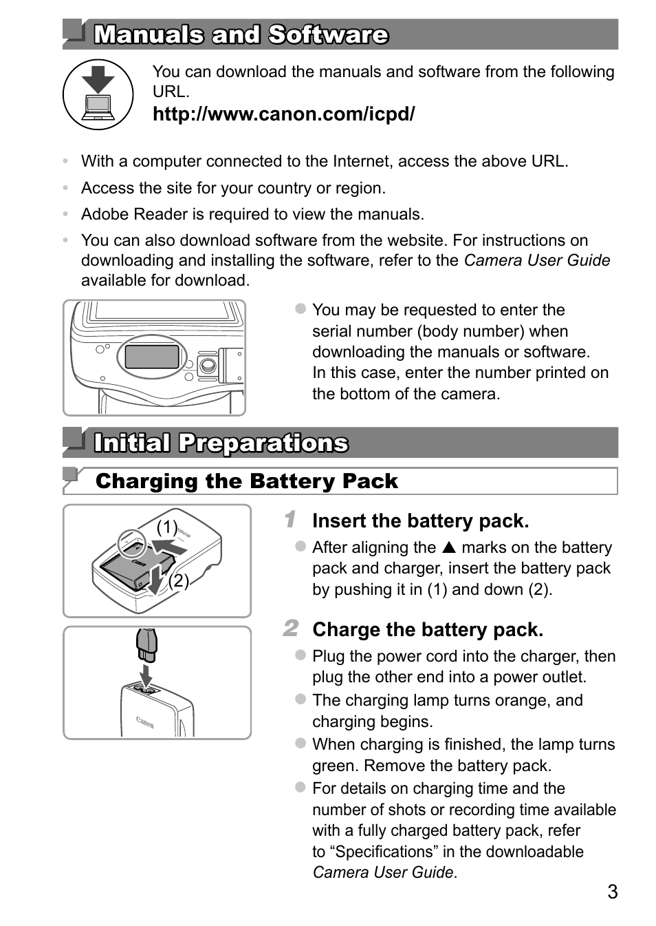 Manuals and software manuals and software, Initial preparations | Canon PowerShot SX540 HS User Manual | Page 3 / 11