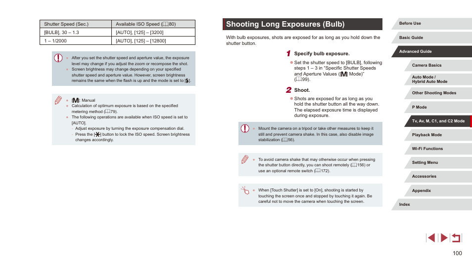 Shooting long exposures (bulb) | Canon PowerShot G3 X User Manual | Page 100 / 219