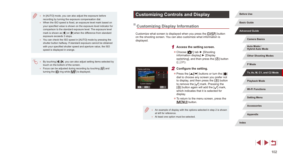 Customizing controls and display, Customizing display information | Canon PowerShot G3 X User Manual | Page 102 / 219