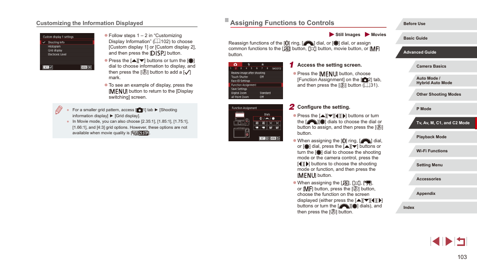 Customizing the information displayed, Assigning functions to controls, Dial (= 103) | Canon PowerShot G3 X User Manual | Page 103 / 219