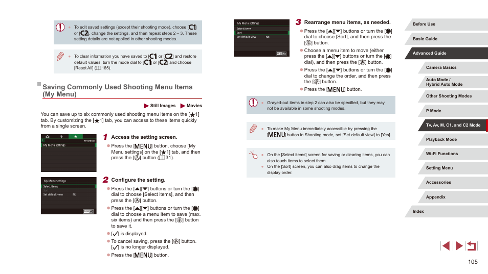 Saving commonly used shooting menu items (my menu) | Canon PowerShot G3 X User Manual | Page 105 / 219