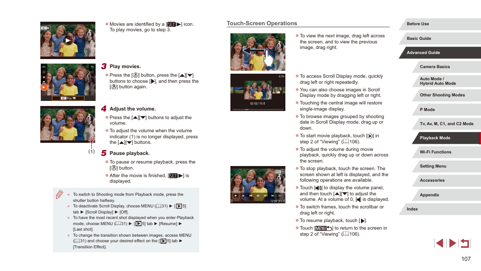Touch-screen operations | Canon PowerShot G3 X User Manual | Page 107 / 219