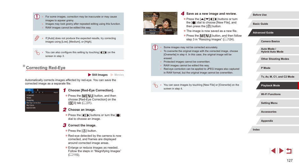 Correcting red-eye, 127) is only available when the | Canon PowerShot G3 X User Manual | Page 127 / 219