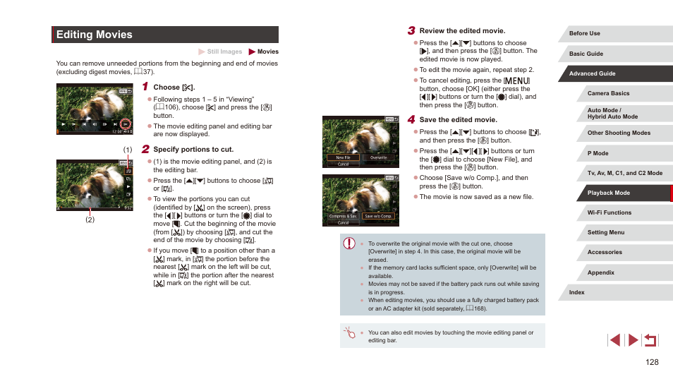 Editing movies | Canon PowerShot G3 X User Manual | Page 128 / 219