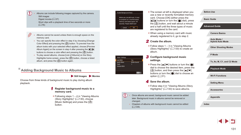 Adding background music to albums | Canon PowerShot G3 X User Manual | Page 131 / 219