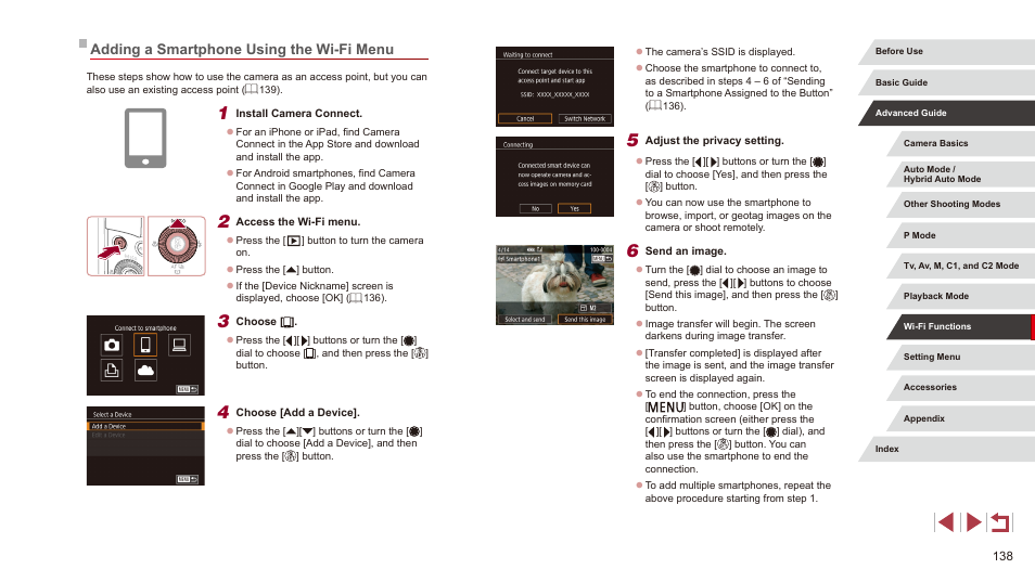 Adding a smartphone using the wi-fi menu | Canon PowerShot G3 X User Manual | Page 138 / 219