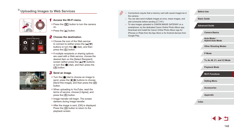 Uploading images to web services | Canon PowerShot G3 X User Manual | Page 148 / 219