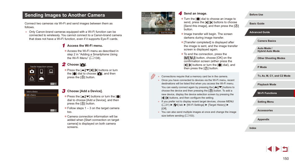 Sending images to another camera | Canon PowerShot G3 X User Manual | Page 150 / 219