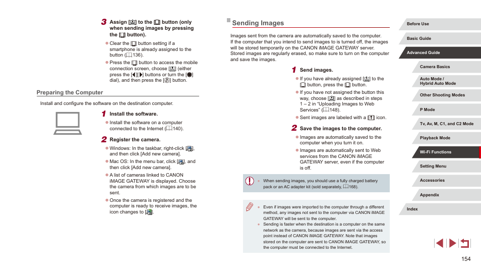 Preparing the computer, Sending images | Canon PowerShot G3 X User Manual | Page 154 / 219