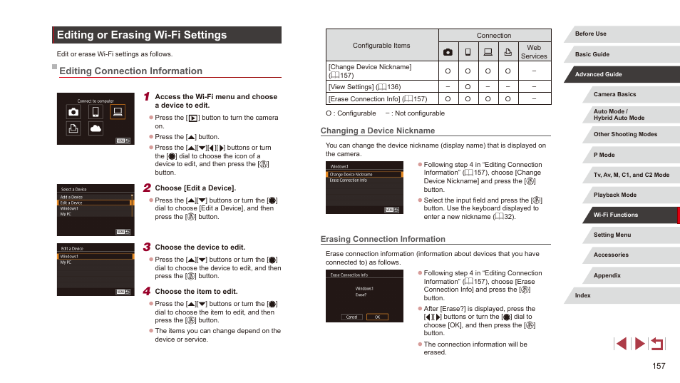 Editing or erasing wi-fi settings, Editing connection information | Canon PowerShot G3 X User Manual | Page 157 / 219