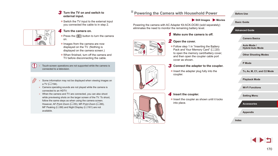Powering the camera with household power | Canon PowerShot G3 X User Manual | Page 170 / 219