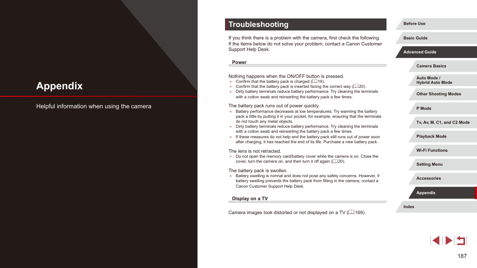 Appendix, Troubleshooting, Helpful information when using the camera | Canon PowerShot G3 X User Manual | Page 187 / 219
