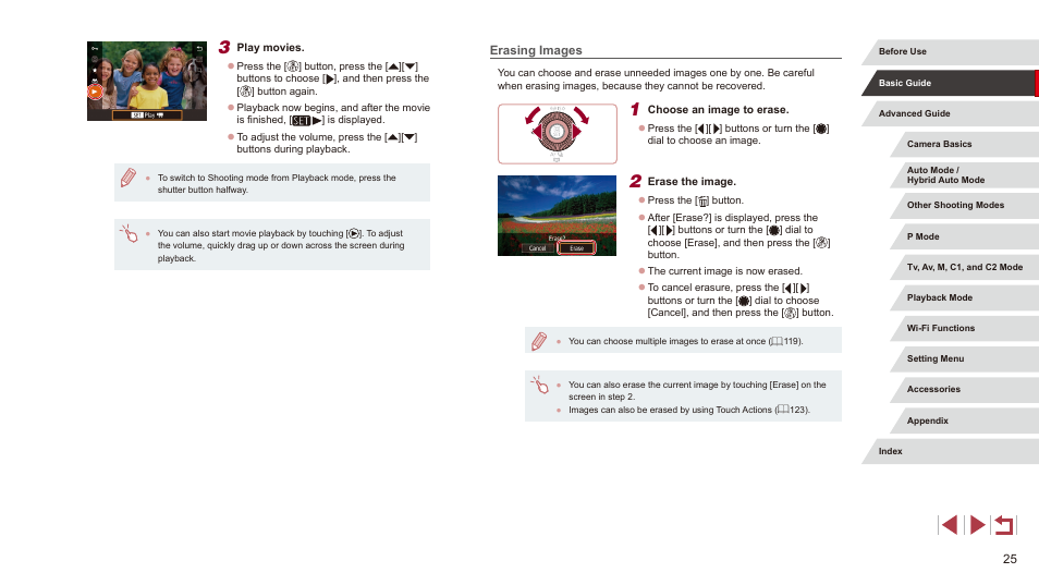 Erasing images | Canon PowerShot G3 X User Manual | Page 25 / 219