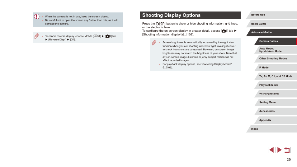 Shooting display options | Canon PowerShot G3 X User Manual | Page 29 / 219