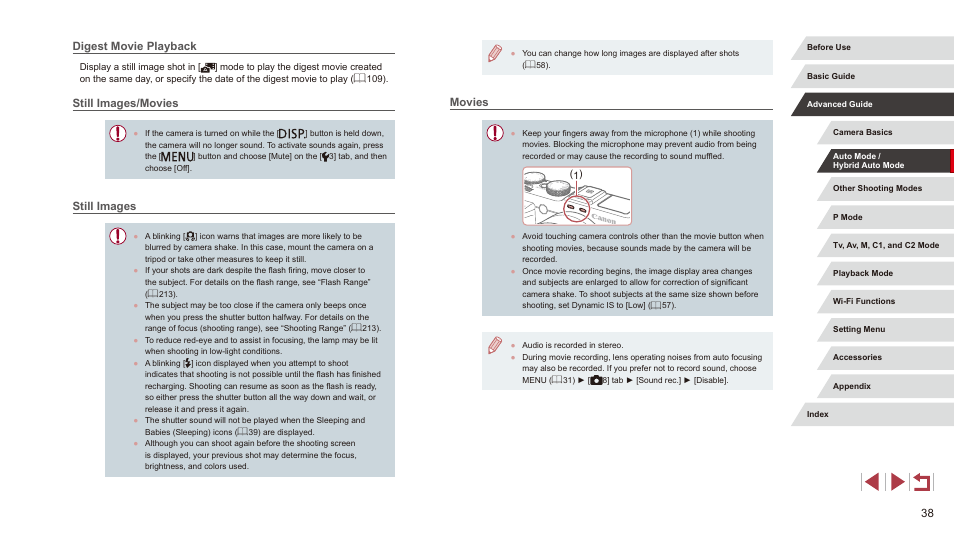 Movies, Digest movie playback, Still images/movies | Still images | Canon PowerShot G3 X User Manual | Page 38 / 219