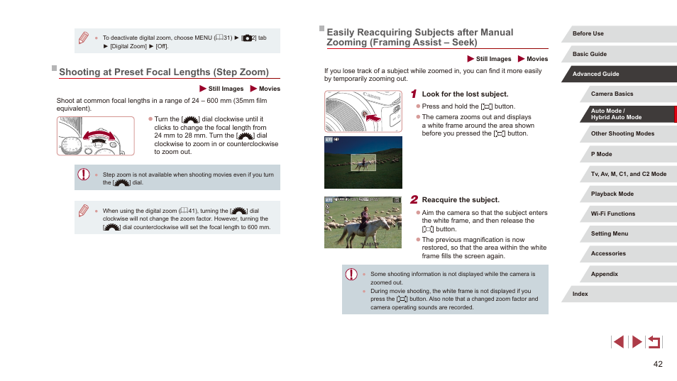 Shooting at preset focal lengths (step zoom) | Canon PowerShot G3 X User Manual | Page 42 / 219