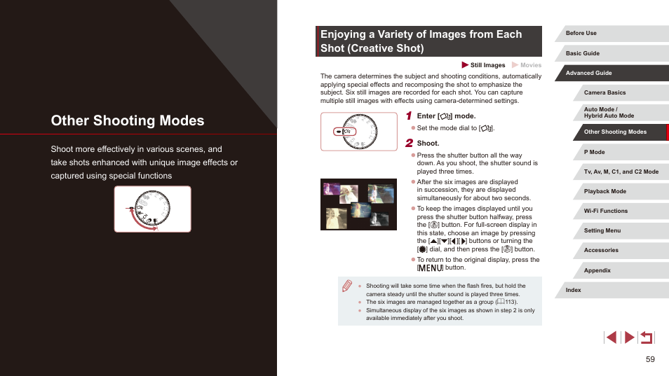 Other shooting modes, Each shot automatically (= 59) | Canon PowerShot G3 X User Manual | Page 59 / 219